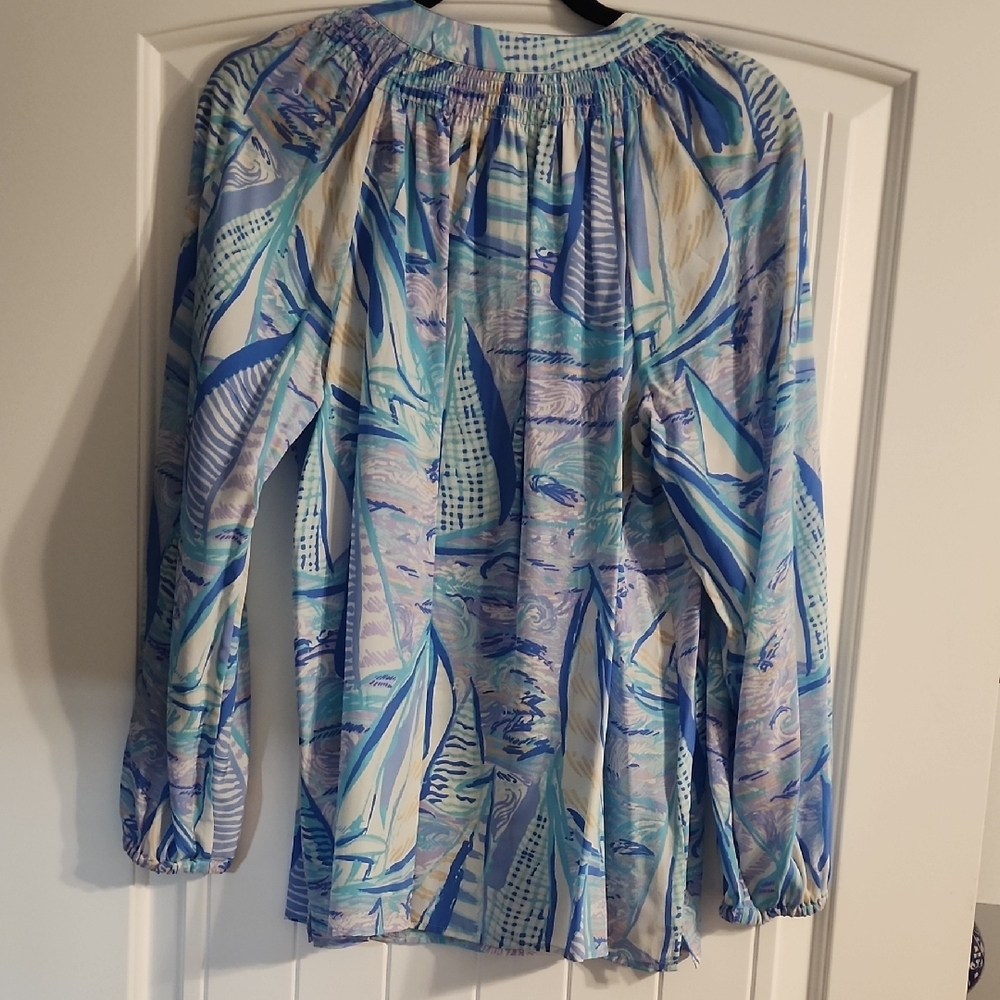Lilly Pulitzer Blue and Cream Sailboat Elsa Blouse - Picture 3 of 3